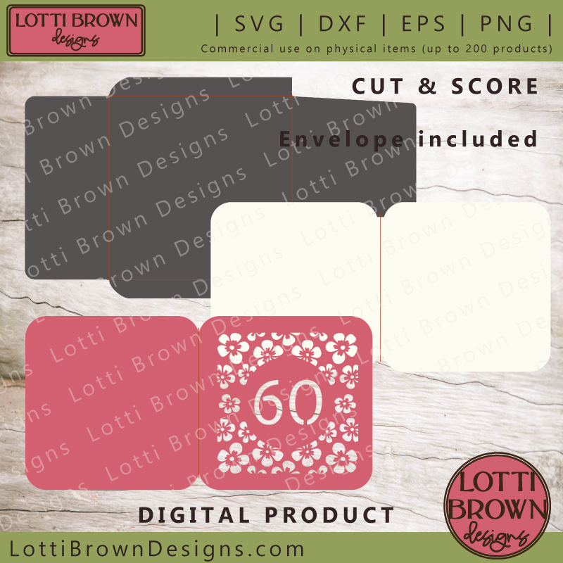 Floral 60th card template - SVG, DXF, EPS, PNG