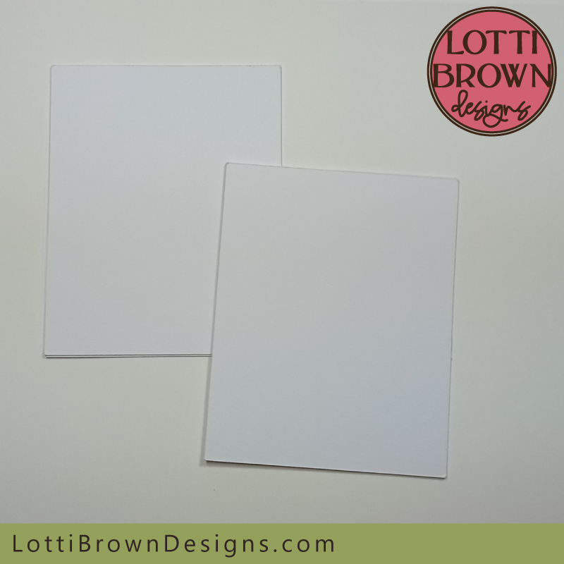 If you decided to double-up on your card for the covers, glue these together now so you have two rectangles for the covers