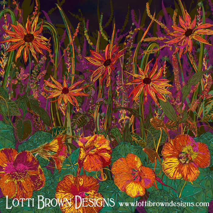 Autumn flowers art by Lotti Brown