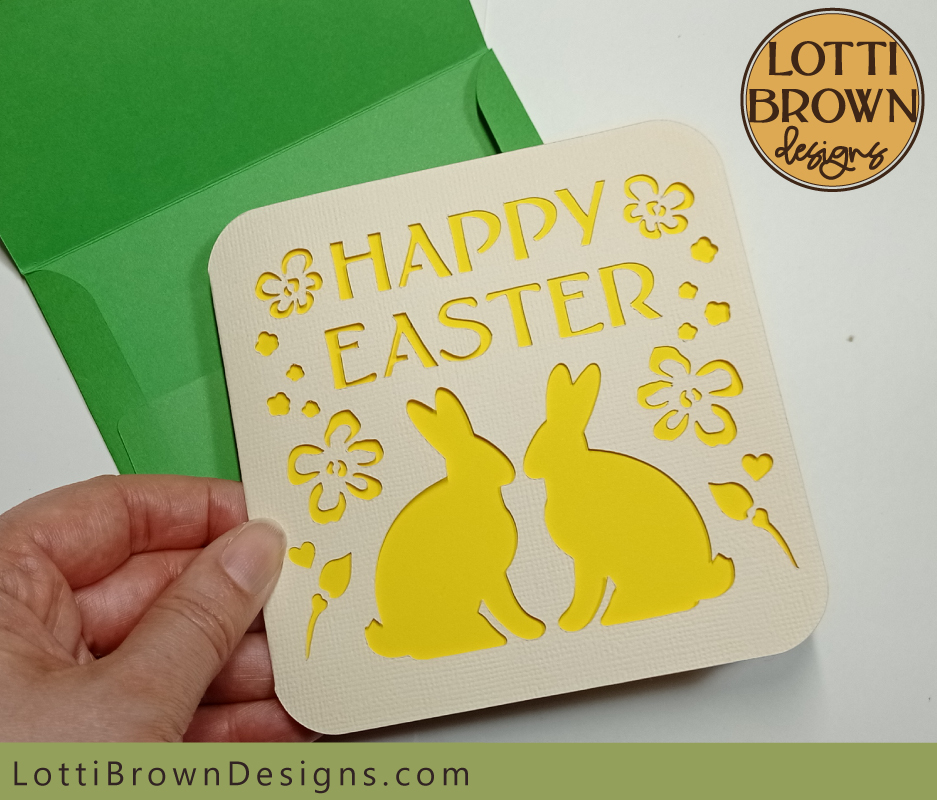 Easter bunnies card template for papercutting and Cricut