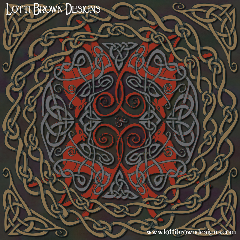 Celtic greyhounds art (red & taupe) by Lotti Brown