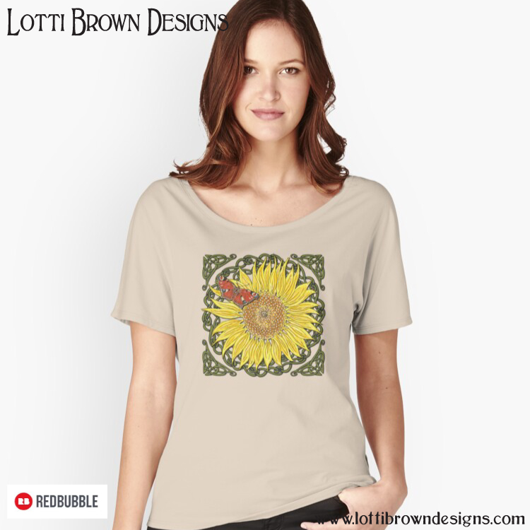 Celtic Sunflower and Peacock Butterfly Tshirt