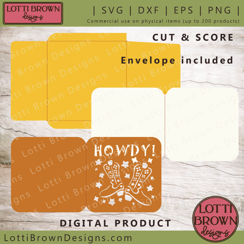 Howdy card with cowgirl boots SVG template