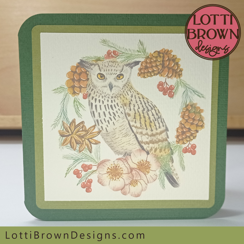 owl print and cut Christmas card template