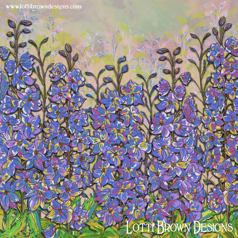 Delphiniums art by Lotti Brown