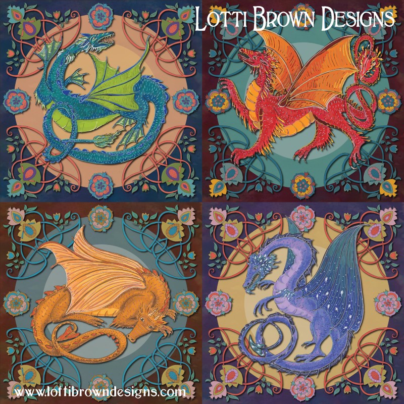 Dragons art set of 4