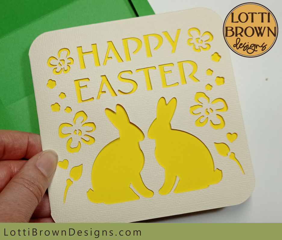 Bunnies papercut card template for Easter