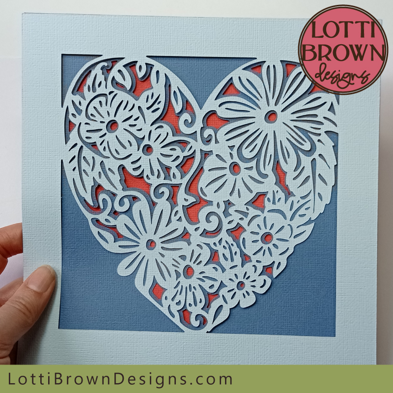 Red, white and blue floral heart shadow box template