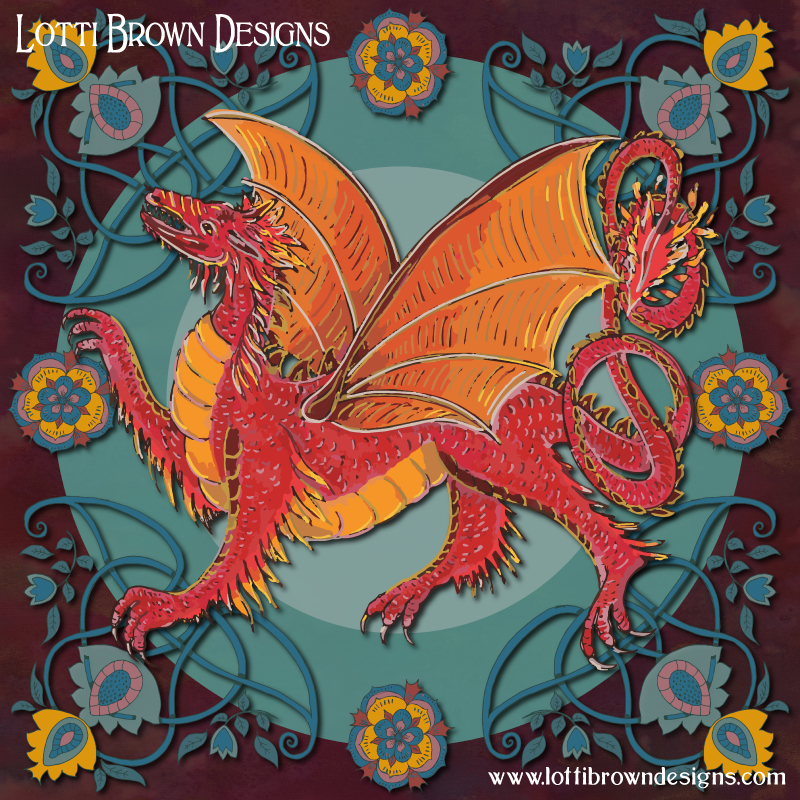 Medieval Fire Dragon art by Lotti Brown