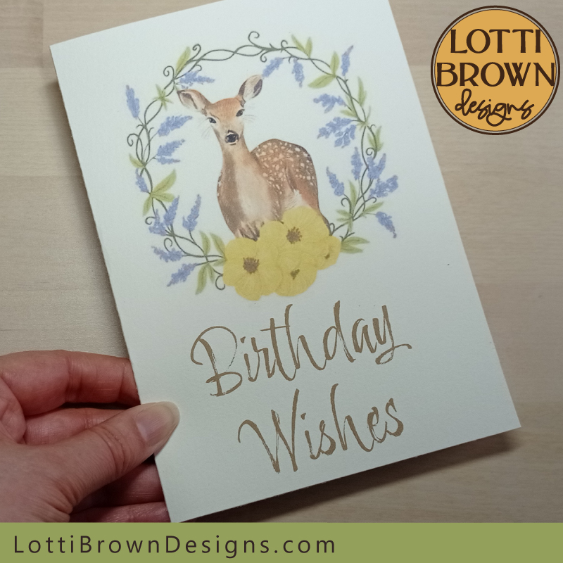 Floral deer printable card