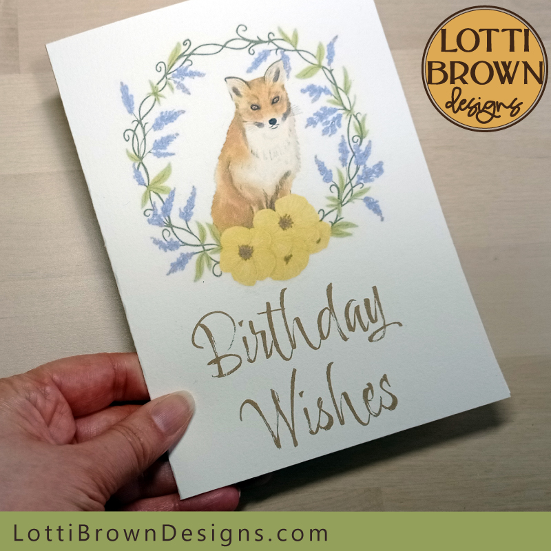 Floral fox printable card