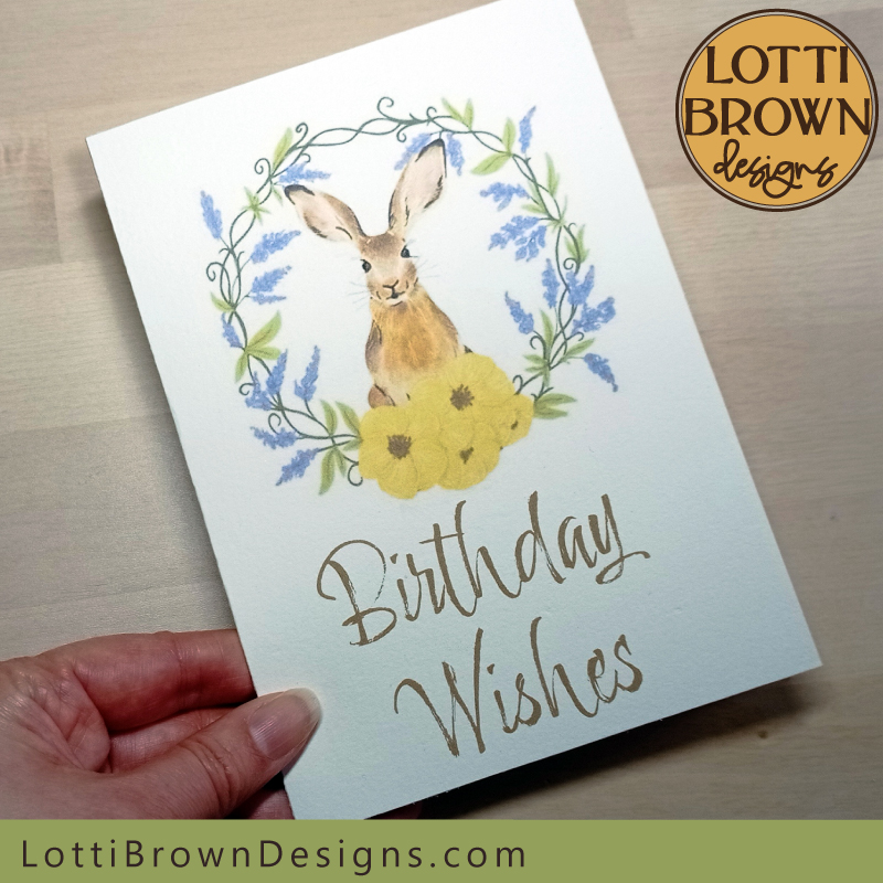 Floral hare printable card 2