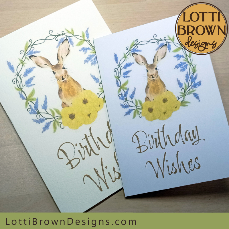 Floral hare printable card 3