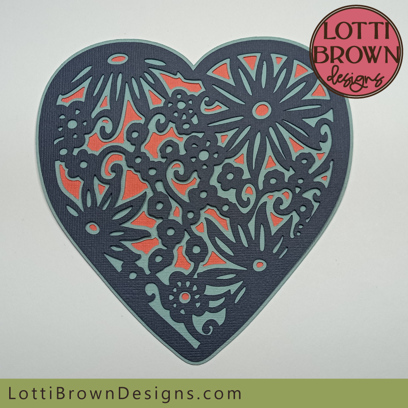 Ditsy floral heart template - three layers
