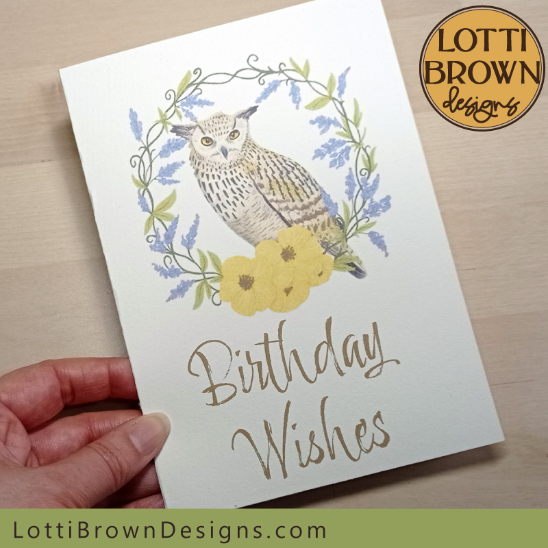 Floral owl printable birthday card