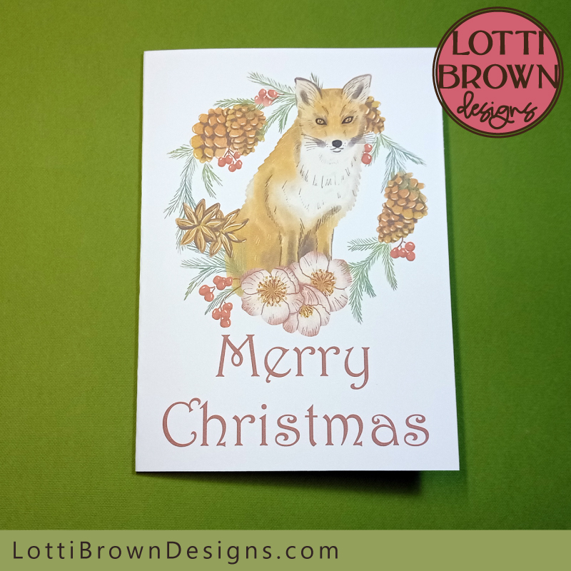 Fox printable Xmas card PDF template