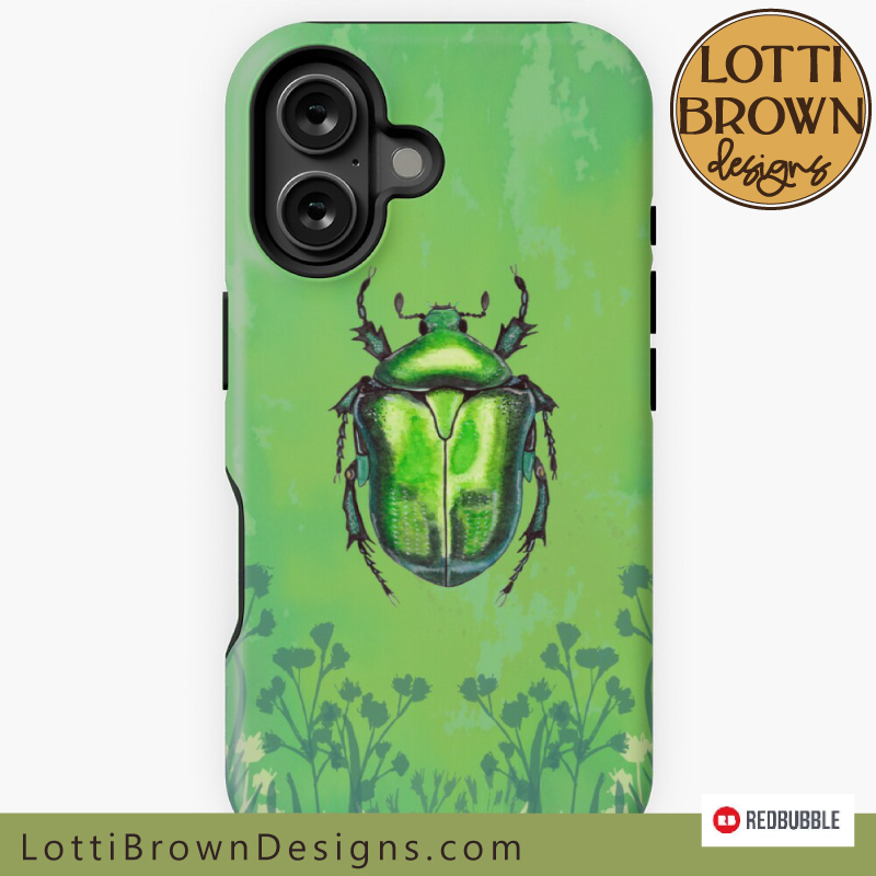 Green beetle phone case