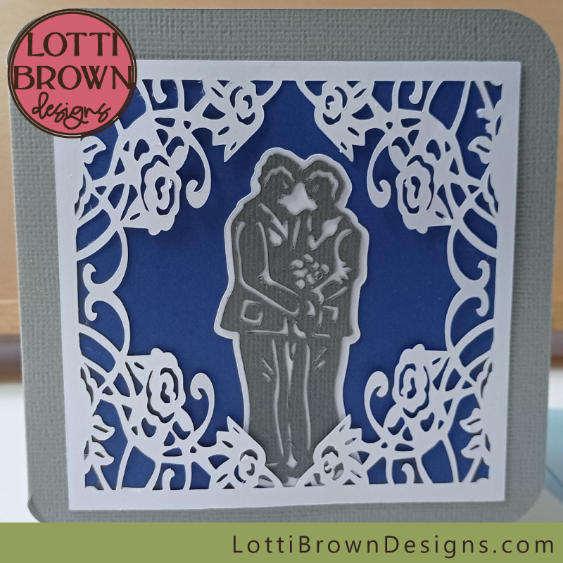 Blue and grey for a modern stylish wedding card for two grooms