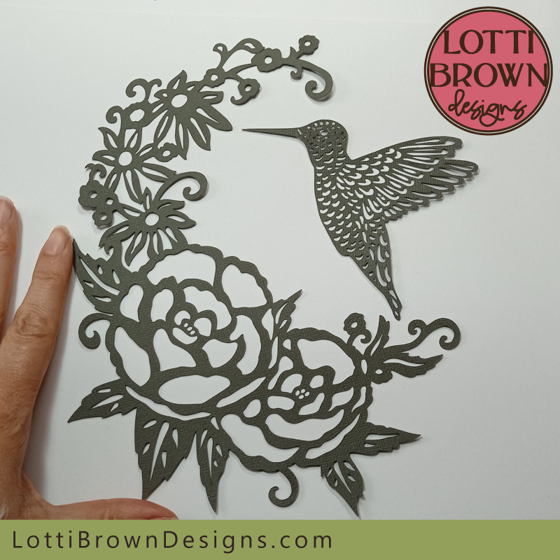Hummingbird and flowers SVG template for Cricut