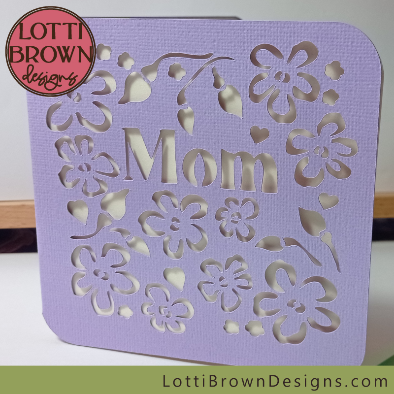 Lilac Mom papercut card template SVG