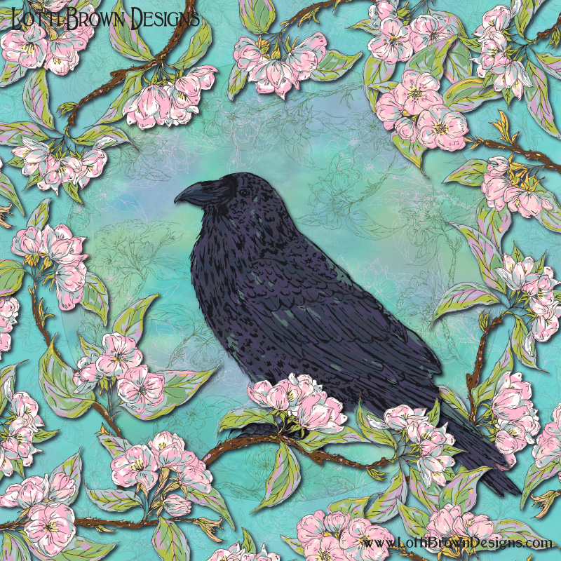 raven in apple blossom artwork