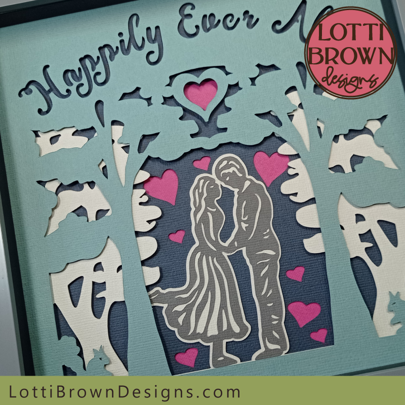 'Happily Ever After' shadow box template for engagement, anniversary, wedding or other romantic occasions