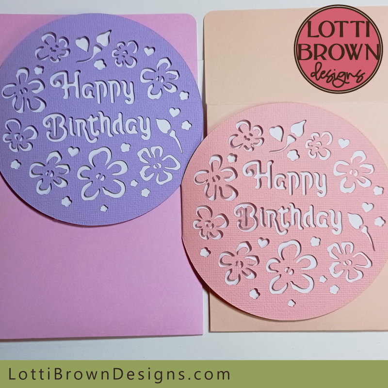 Round floral birthday card template for Cricut
