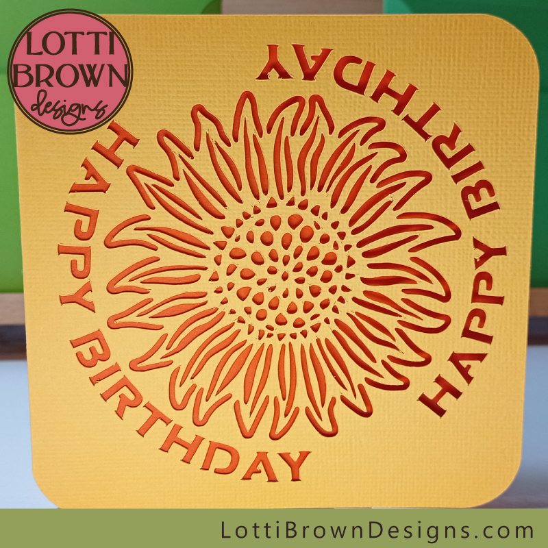 Fun floral birthday card SVG template with sunflower design