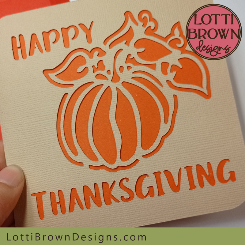 Papercut Thanksgiving card template for electronic cutting machines - with pumpkin design