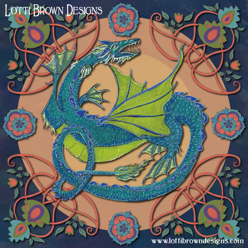 Medieval Water Dragon art by Lotti Brown