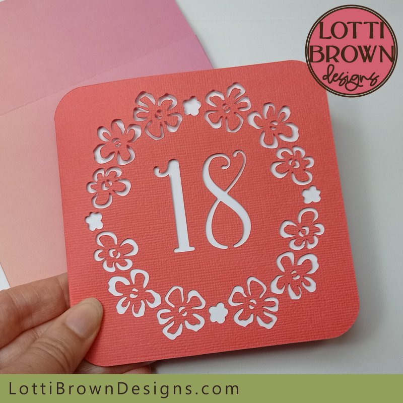 Floral 18th birthday card in pink and red