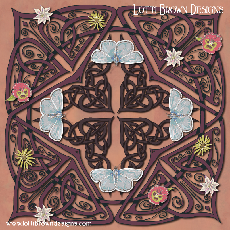 Celtic knotwork blue butterfly design by Lotti Brown