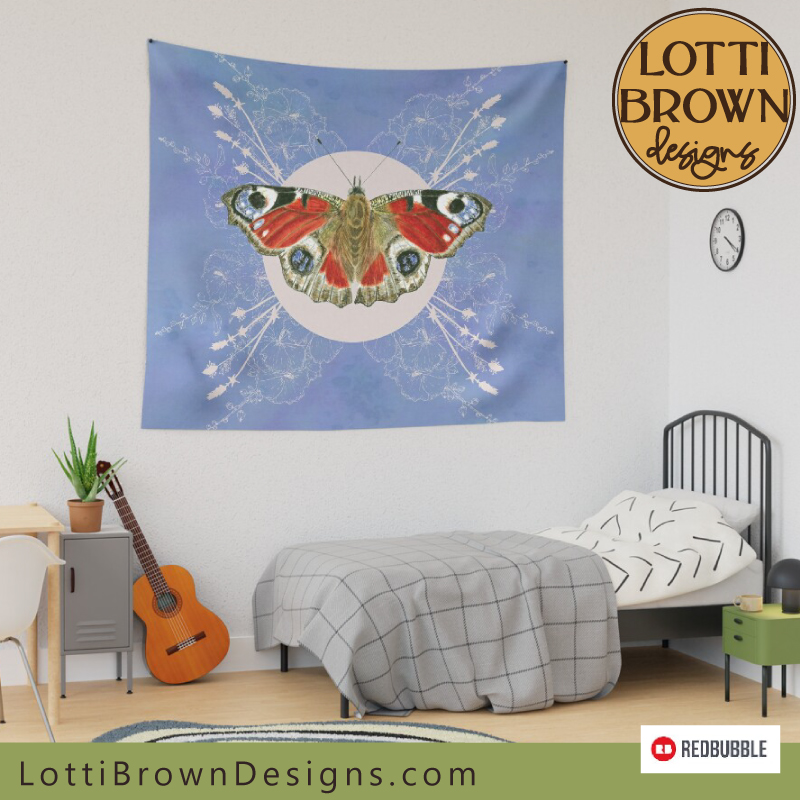 Peacock butterfly wall tapestry