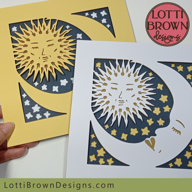 Celestial shadow box paper cutting craft project for Cricut and hand-cut paper crafts