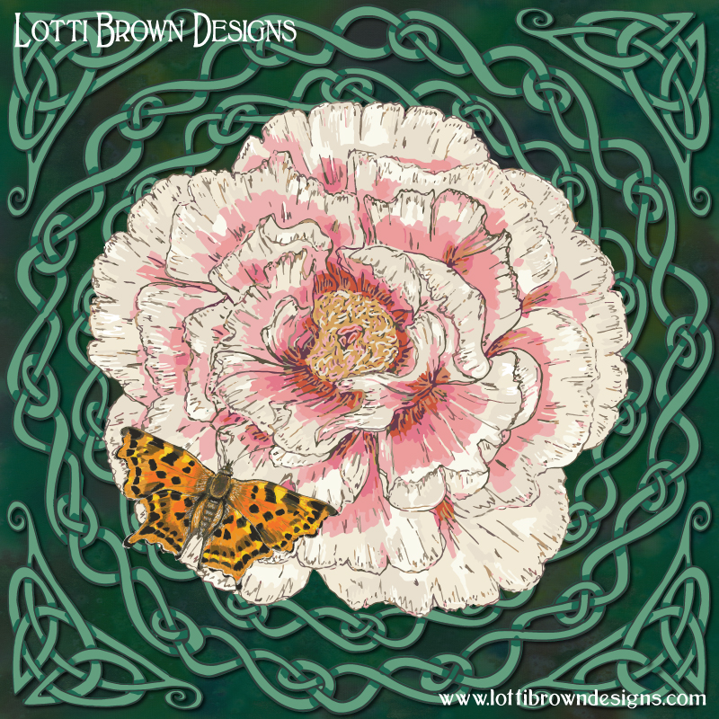 Celtic butterfly and peony artwork