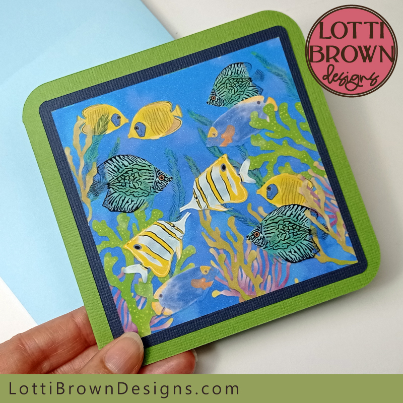 Tropical fish print then cut card for Cricut