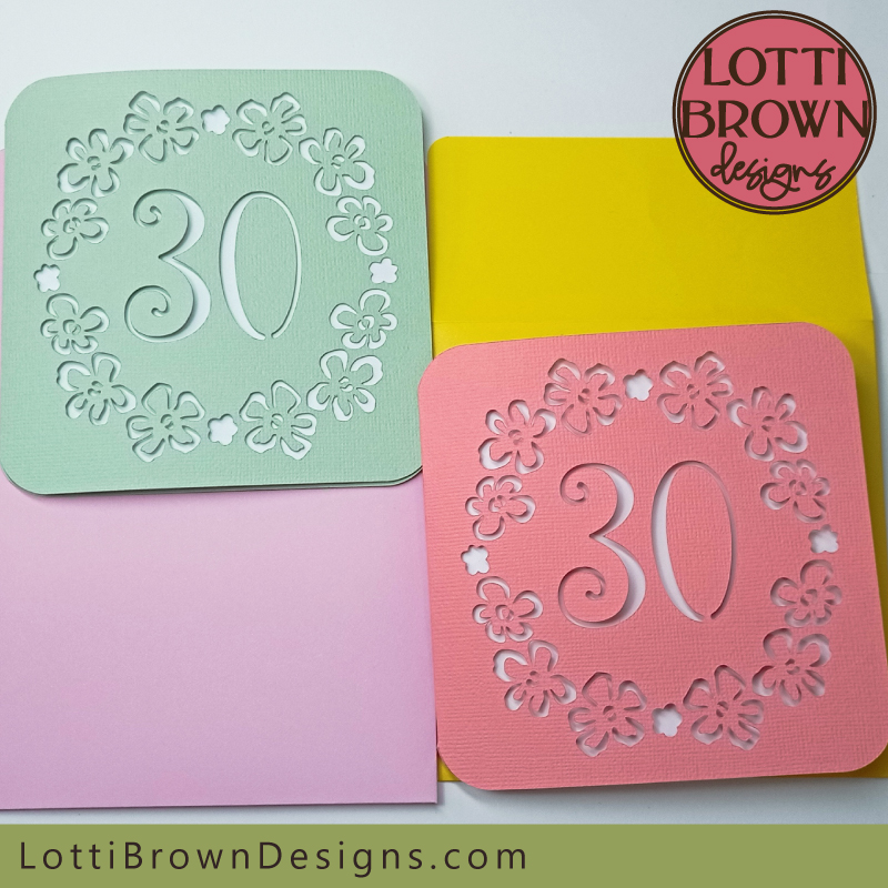 Floral 30th birthday card SVG template