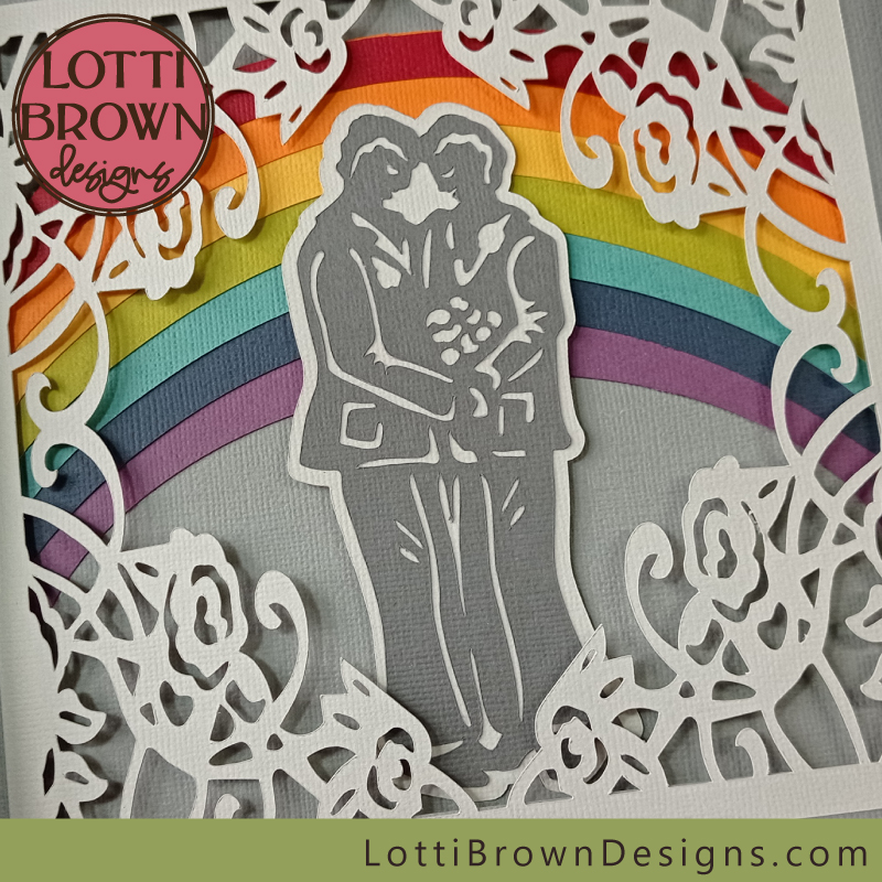 Gay wedding rainbow SVG with pale grey background - close up look