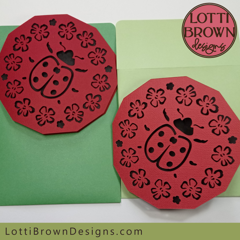 Cute shaped ladybug card template for Cricut and other cutting machines - SVG, DXF, EPS, PNG