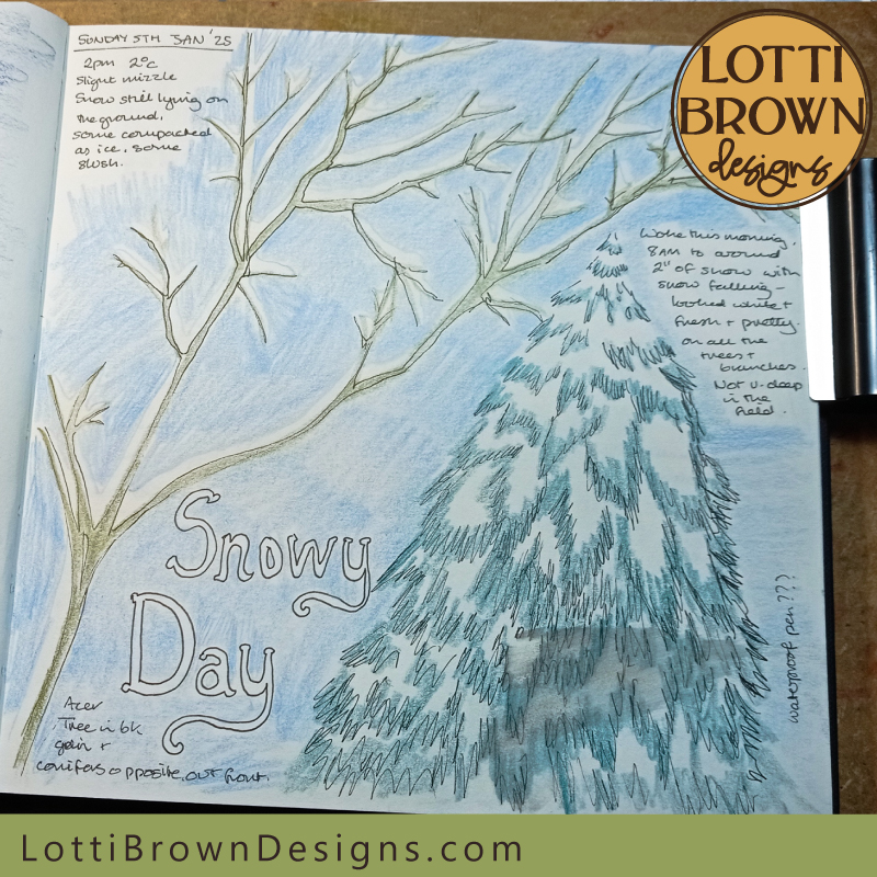 Snowy day nature journal page