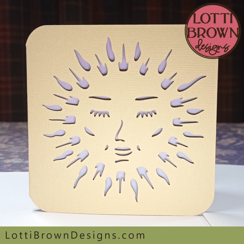 Celestial sun face card template for Cricut and other cutting machines