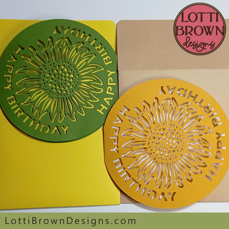 Round sunflower card SVG template for Cricut