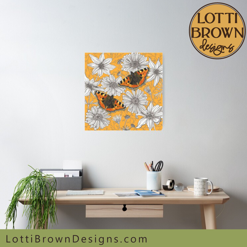 Tortoiseshell butterfly metal art print