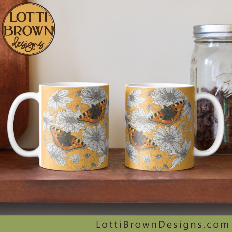 Tortoiseshell butterfly yellow mug